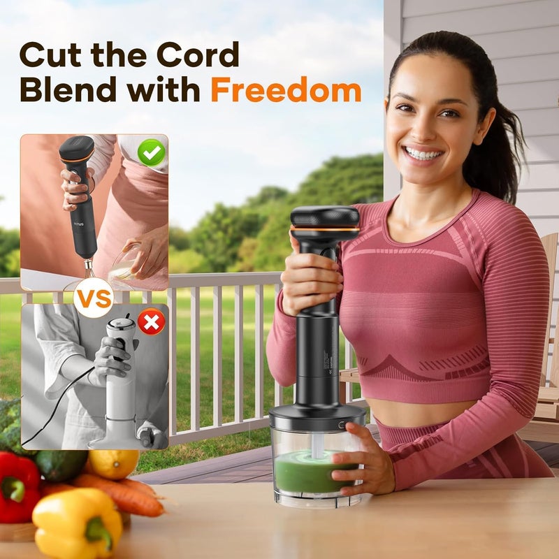 RITUS Cordless Stick Immersion Blender 5-in-1, 13000RPM Soup Blender Rechargeable Handheld Mixer For Baby Food & Smoothies, Variable Speed, Dishwasher-Safe, Mixing Beaker, Chopper, Whisk Milk Frother - Image 2